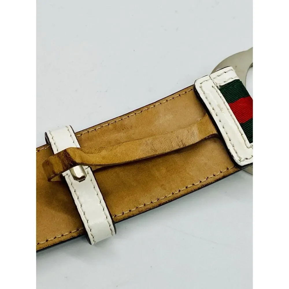 Gucci Belt White Green Red Stripe Interlocking GG Buckle Size 95cm 38 (Fits 36)
